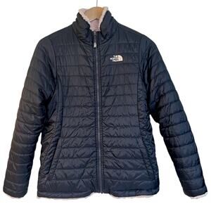 The North Face Girls Mossbud Swirl Reversible Jacket Gray Pink Size XL 18 Barbie